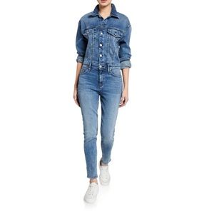 Hudson denim fitted long-sleeve jumpsuit